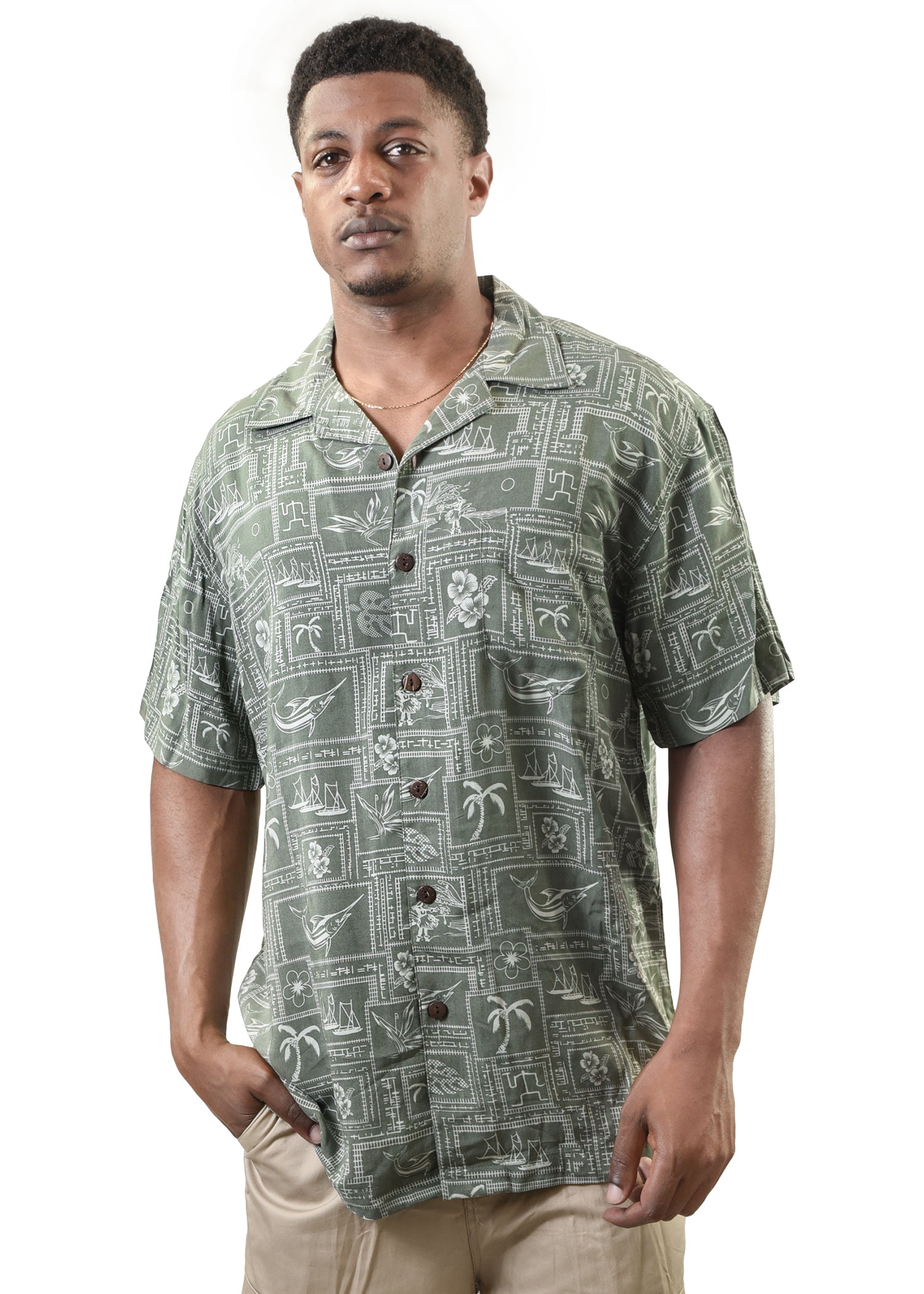 Men's Hawaiian Shirt - Cars, Surfboards and Palm Trees