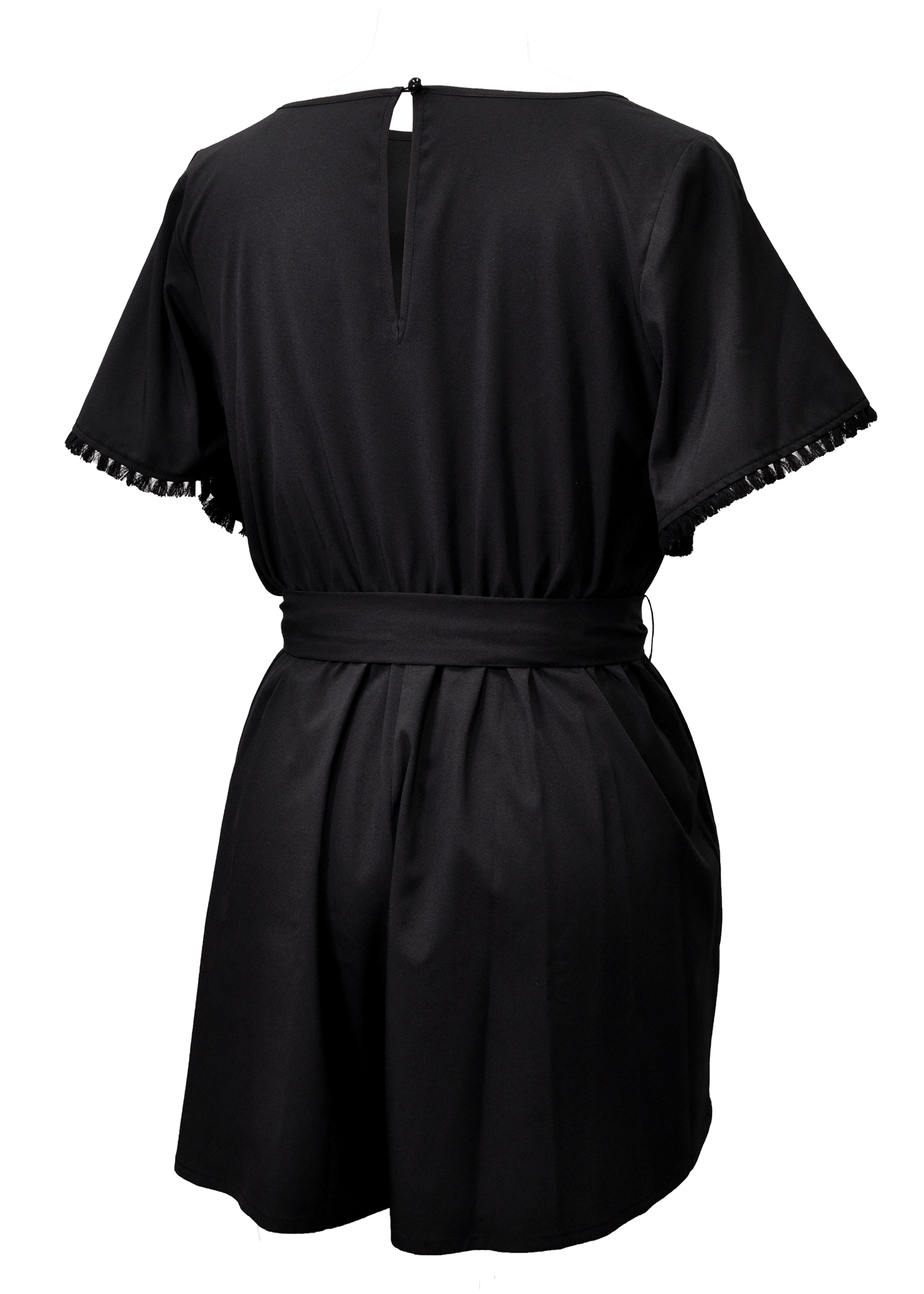Young USA Casual Spring Romper with Front Tie in Black. Back View.