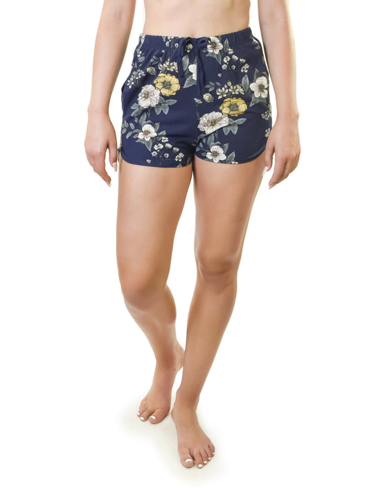 Young USA® Ladies Lounge Shorts in Navy with Flowers