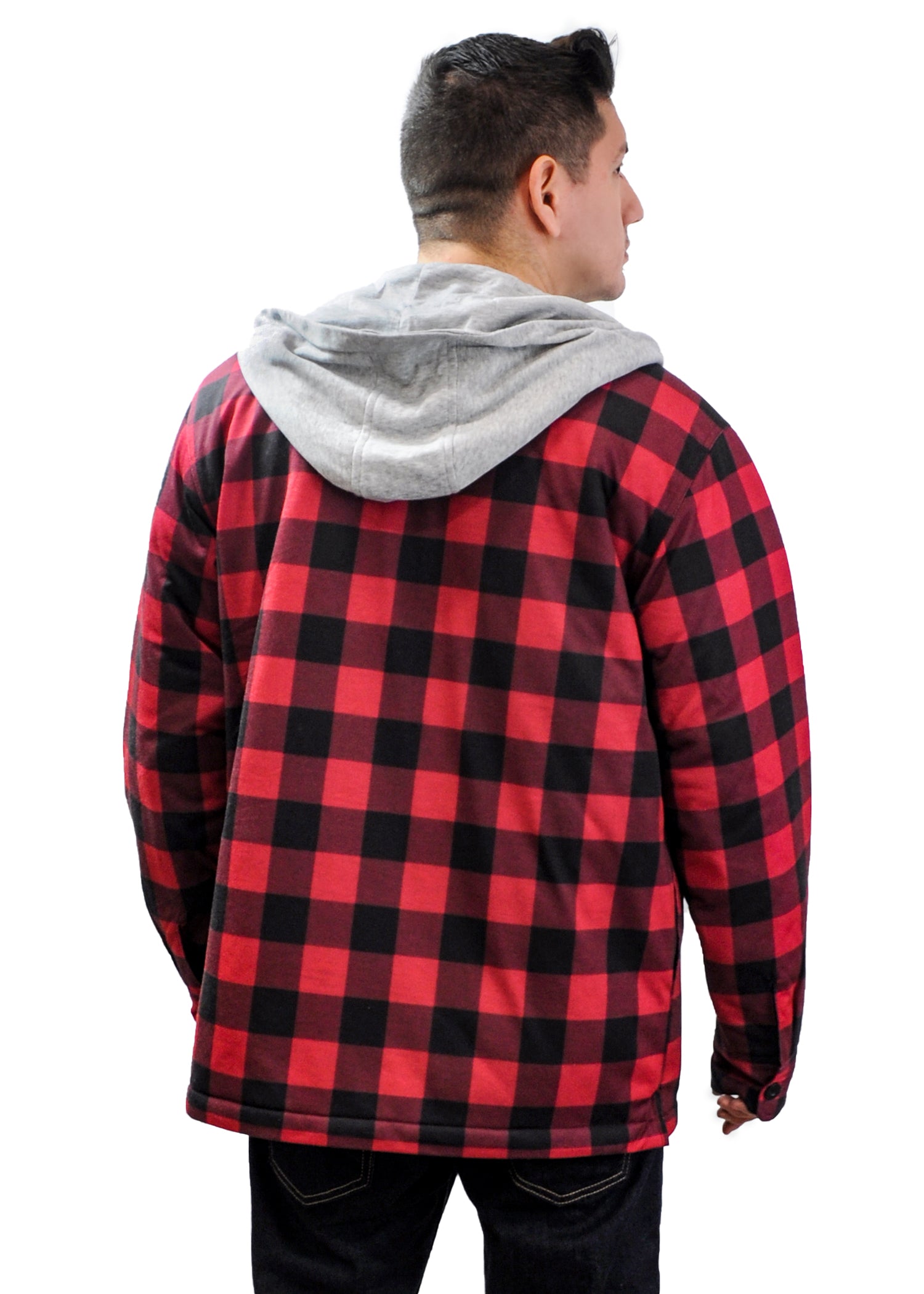 Red and black flannel jacket best sale with hood