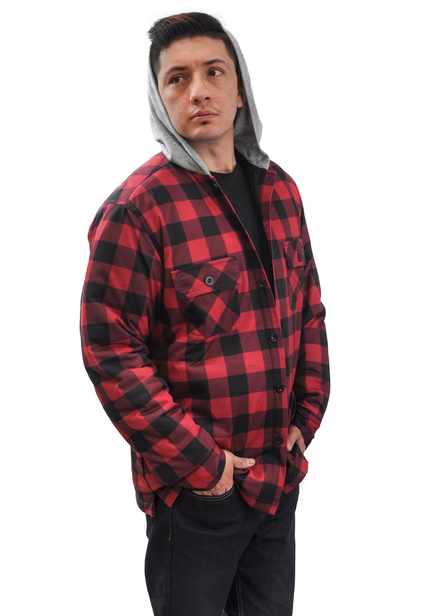Young USA® Men's 100% Polyester Jacket with Hood, Plaid Flannel
