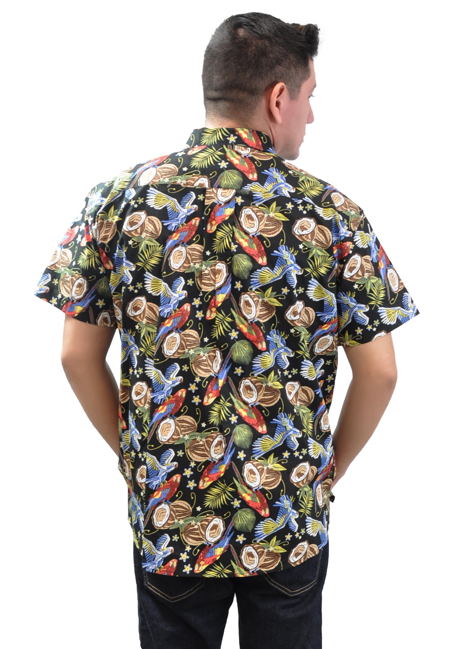 Men's Hawaiian Shirt, Palm Trees, Parrots and Coconuts