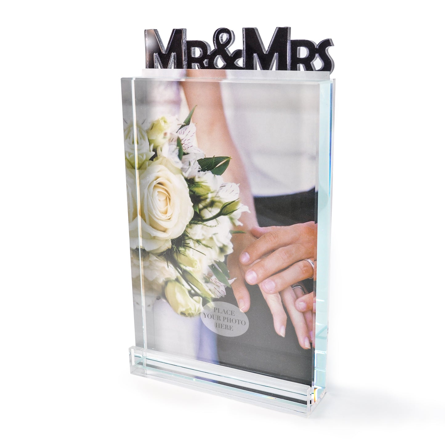 Mr. & Mrs. 4" x 6" Free Standing Glass Photo Frame