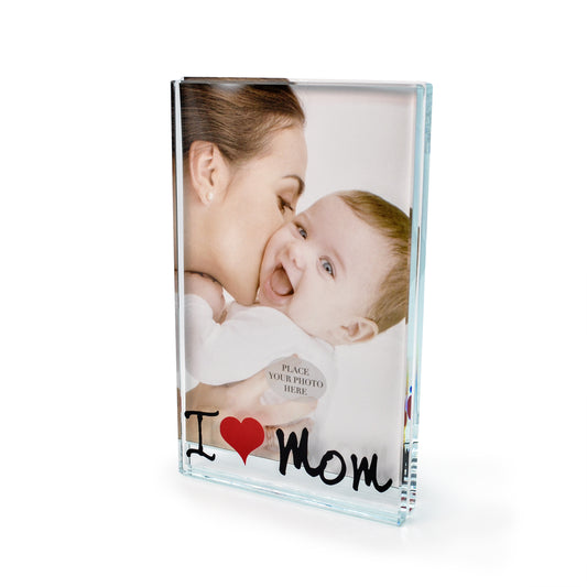 Mother's Day Glass Photo Frame "I Love Mom" By Crystal Castle