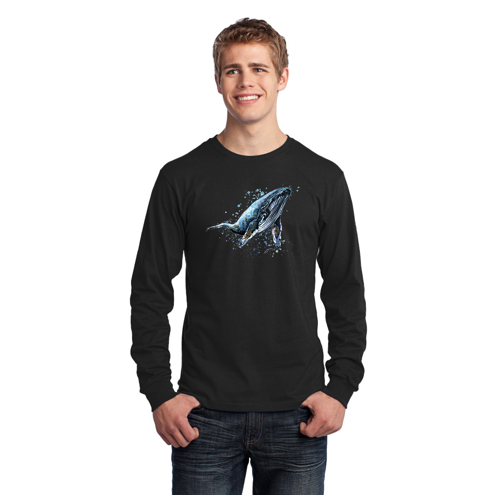 Men's Long Sleeve Jersery T-Shirt. Blue Whale.