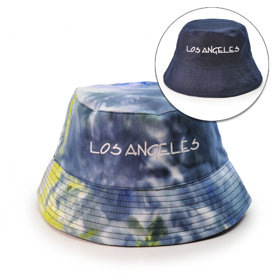 Reversible Your Beach City Unisex 100% Cotton Packable Summer Travel Bucket Beach Sun Hat Outdoor Cap. (Tie Dye Navy/Navy)