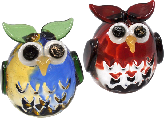 Crystal Castle Blown Glass Owl Figurines. Both Colors available, Red and Green