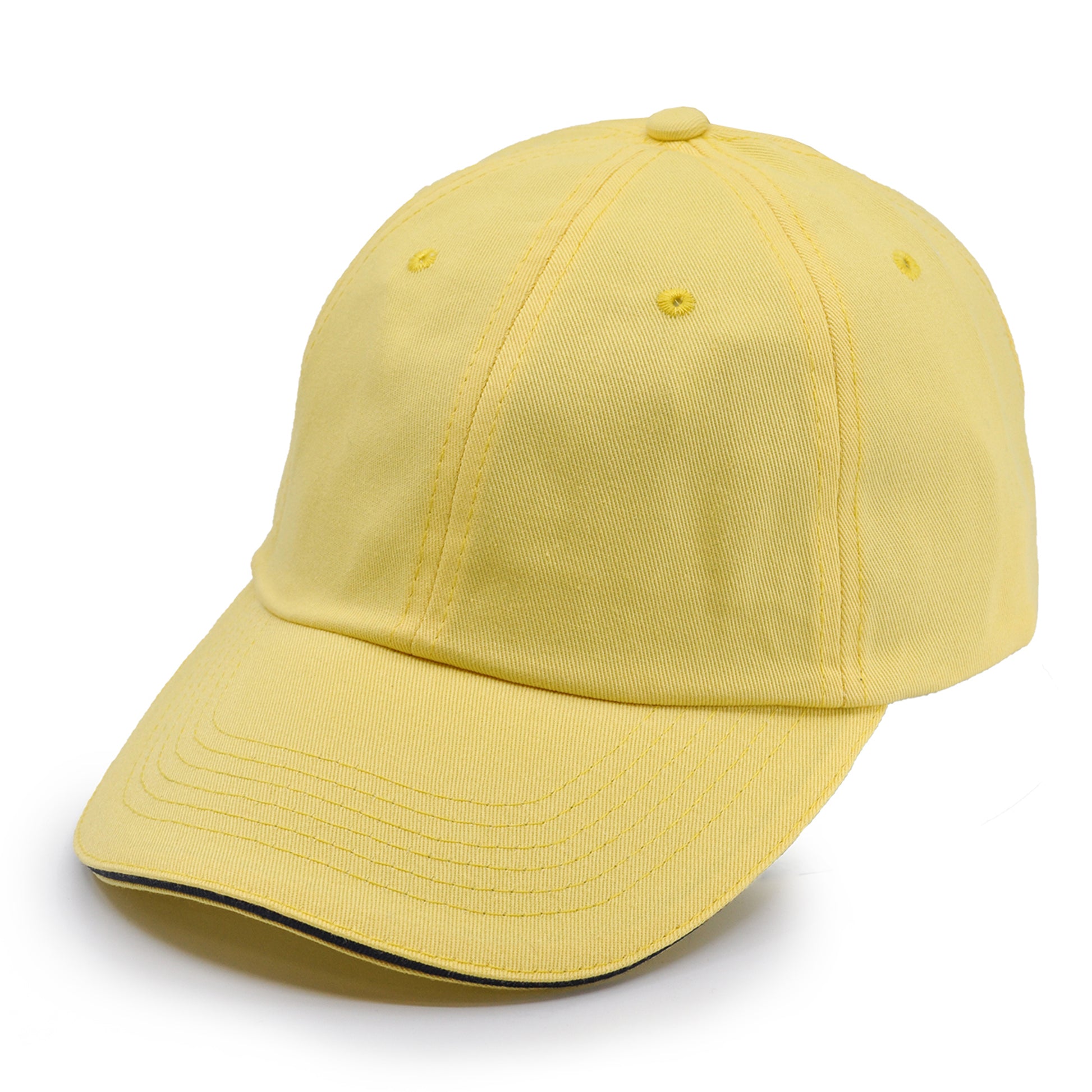River Beach 100% Cotton Unisex Sports Cap, in color Sunlight Yellow. Front View.