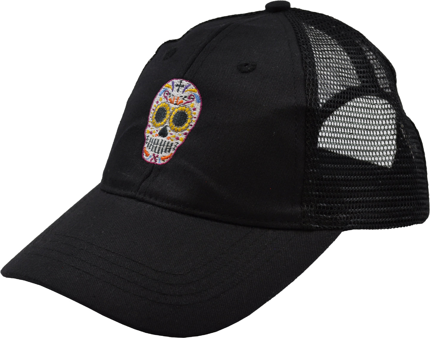 Embroidered Festive Skull Mesh Back Cap