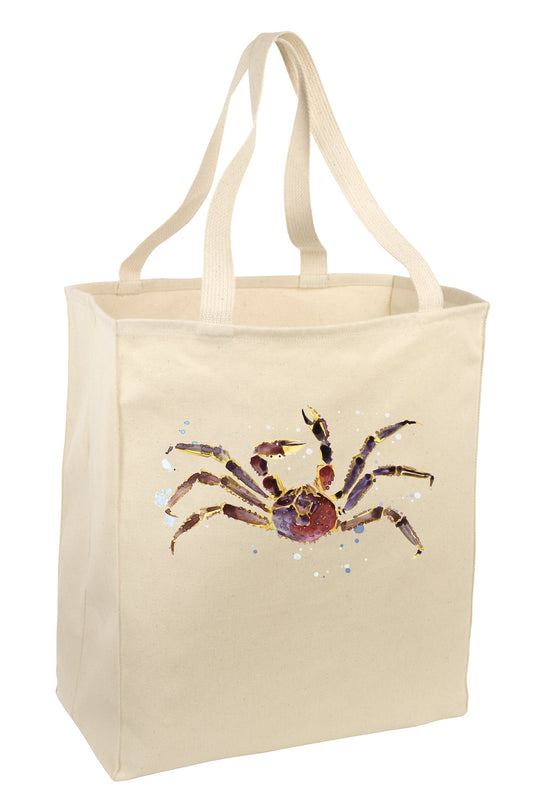 Over the Shoulder Beach Summer Tote Bag. Durable 100% Cotton and 22" Long Handle Shopping Bag. (Crab)