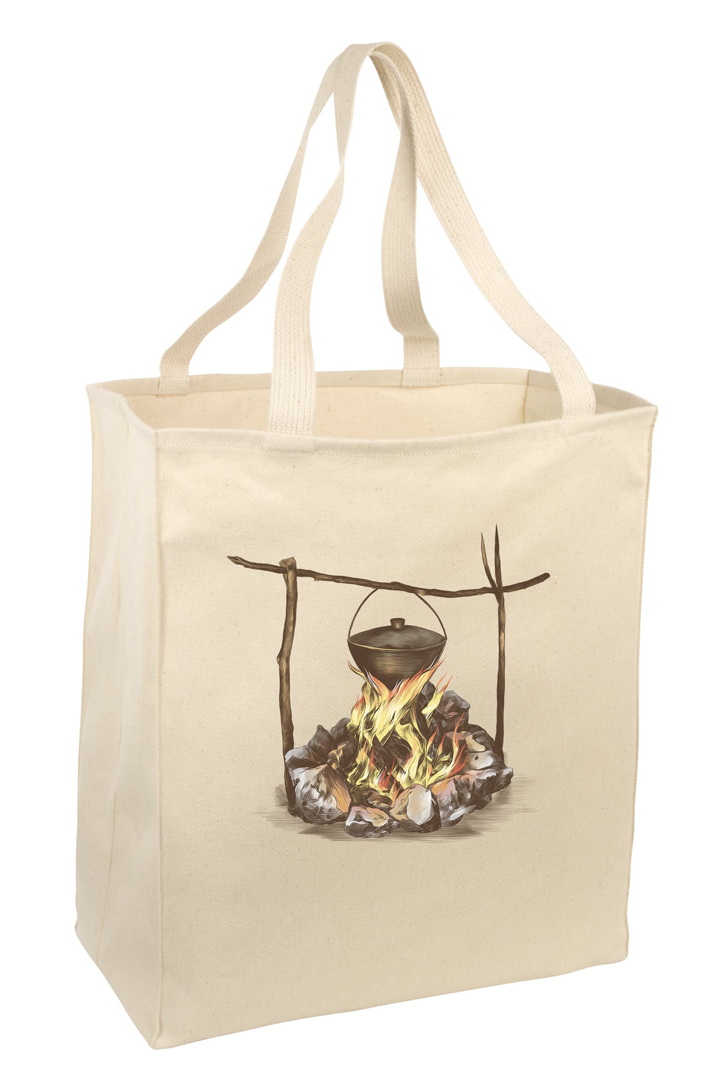 Over the Shoulder Beach Summer Tote Bag. Durable 100% Cotton and 22" Long Handle Shopping Bag. (Firepit)
