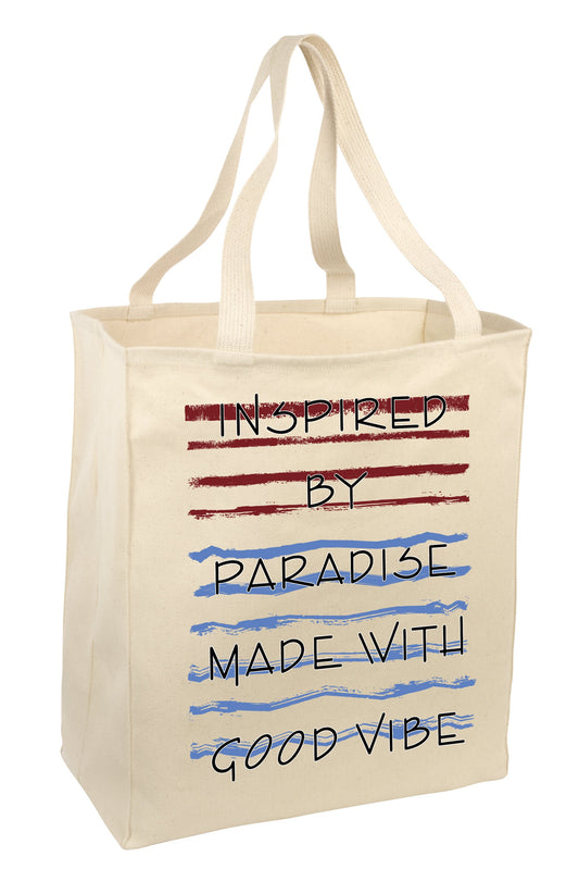 Over the Shoulder Beach Summer Tote Bag. Durable 100% Cotton and 22" Long Handle Shopping Bag. (Paradise Good Vibes)