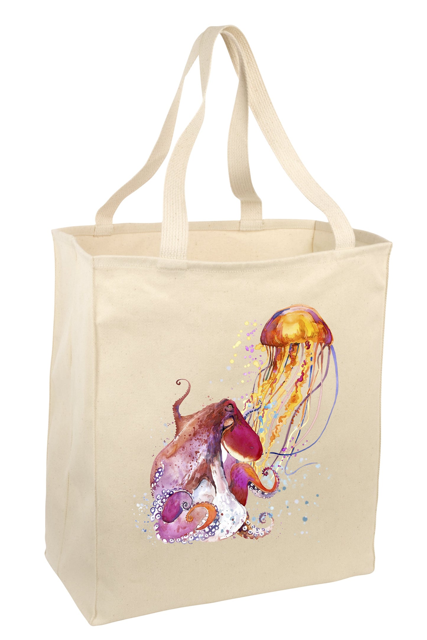 Over the Shoulder Beach Summer Tote Bag. Durable 100% Cotton and 22" Long Handle Shopping Bag. (Jellyfish)