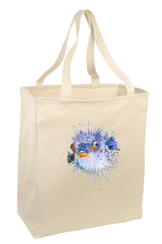 Over the Shoulder Beach Summer Tote Bag. Durable 100% Cotton and 22" Long Handle Shopping Bag. (Blowfish)